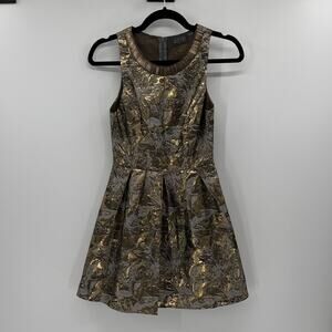 ASTR Women's Jeweled Neckline Metallic Cocktail Dress - Gold/Gray - XS